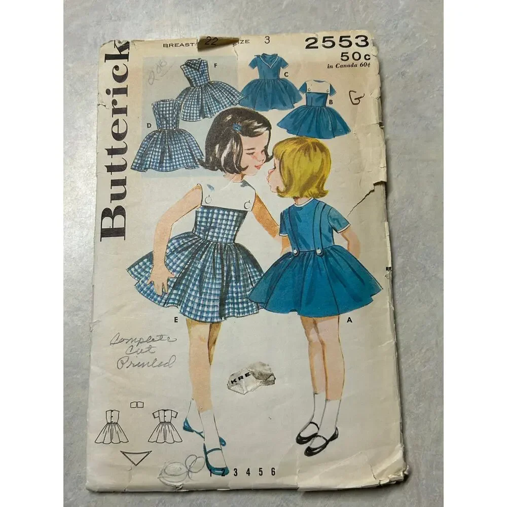 Vintage 1950's Butterick Pattern #2553 Girls Variety‎ Dress Size 3